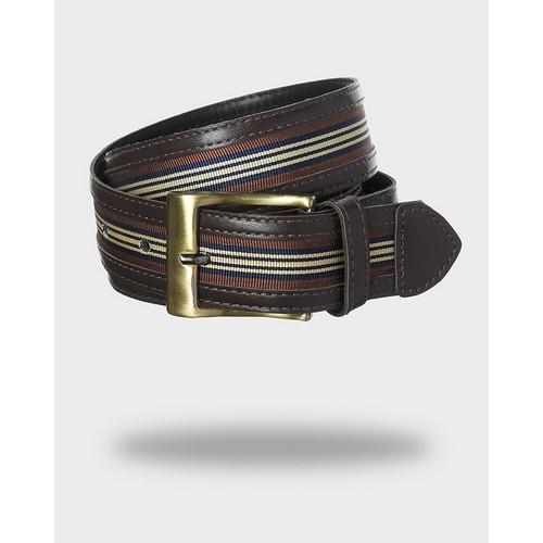 Canvas Panel Pin Buckle Faux Leather Belt Brown