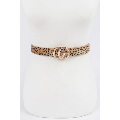 Leopard Skin GG Buckle Belt Camel