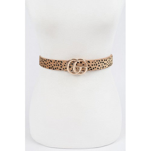 Leopard Skin GG Buckle Belt in Camel