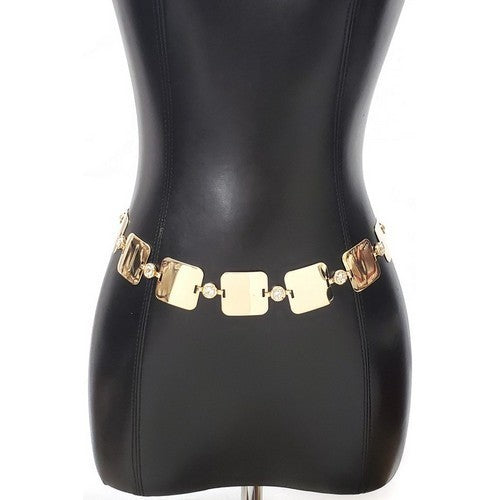 CB-1129 Solid Square Chain Belt Gold