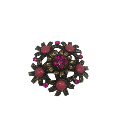 5 Flower 5 Gem Brooch Pink & Gold