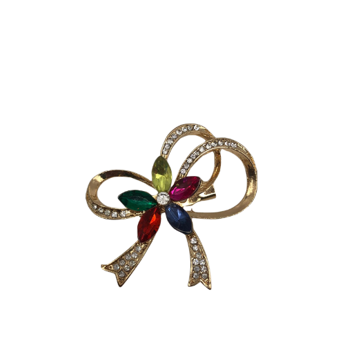 Multi Colored Flower Golden Bow Gold