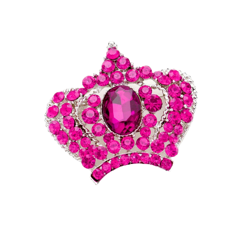 Pave Crystal Crown Pin Brooch Fuchsia