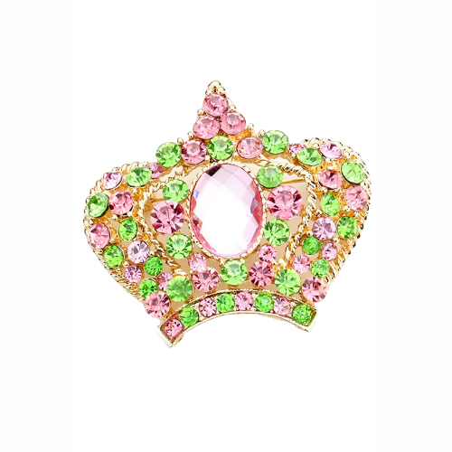 Pave Crystal Crown Pin Brooch Pink & Yellow