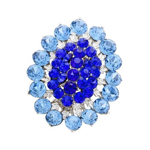 Crystal Cluster Oval Pin Brooch Blue