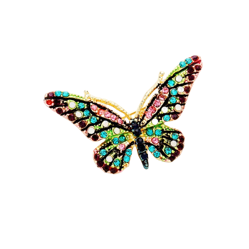 Crystal Butterfly Pin Brooch Black Multi