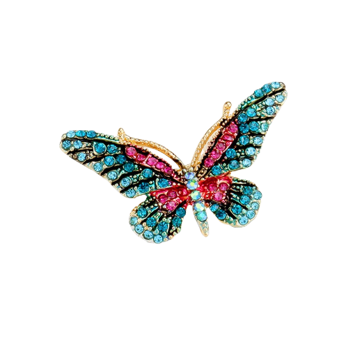 Crystal Butterfly Pin Brooch Blue & Pink