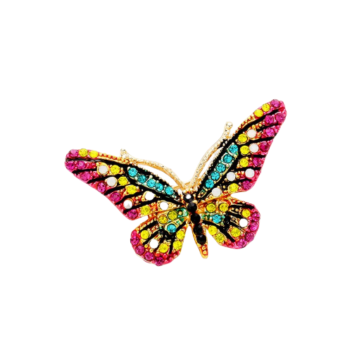 Crystal Butterfly Pin Brooch Pink & Yellow