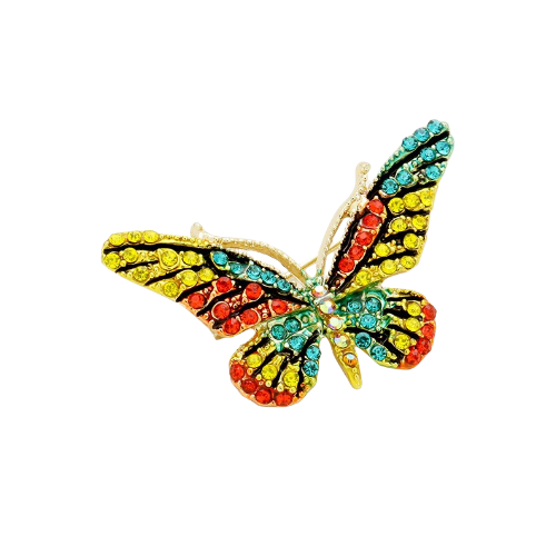 Crystal Butterfly Pin Brooch Yellow Multi