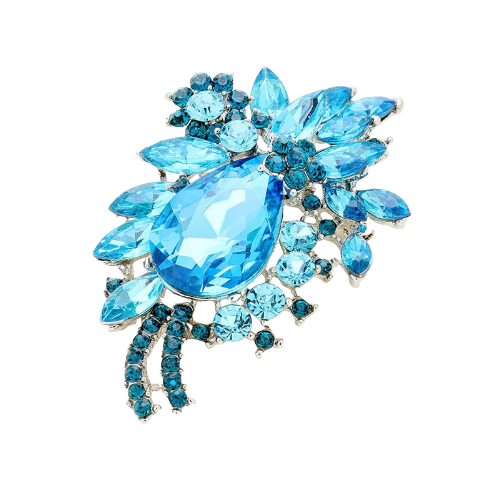Crystal Teardrop Flower Pin Brooch Blue