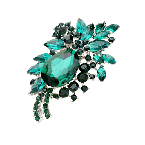 Crystal Teardrop Flower Pin Brooch Emerald Green