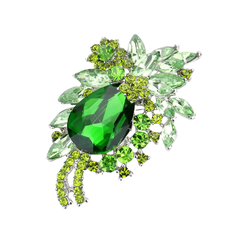 Crystal Teardrop Flower Pin Brooch Green