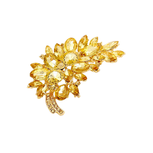 Crystal Leaf Brooch Gold