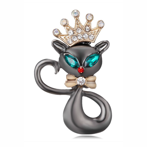 Crown Kitty Pin Brooch Grey