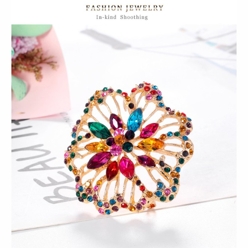 PA3659 Large Flower Rhinestone Pin Brooch Multicolour