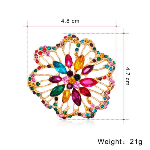 Large Flower Rhinestone Pin Brooch Multicolour