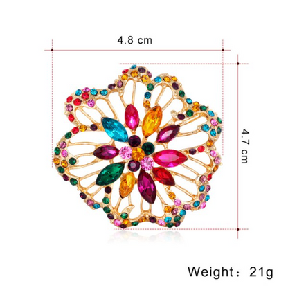 Large Flower Rhinestone Pin Brooch Multicolour