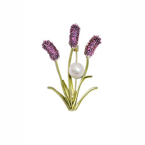 PA3339 Pearl Reed Flower Pin Brooch Purple