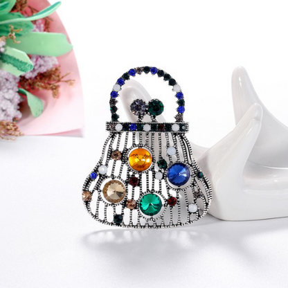 PA3654 Handbag Rhinestone Pin Brooch Multicolour
