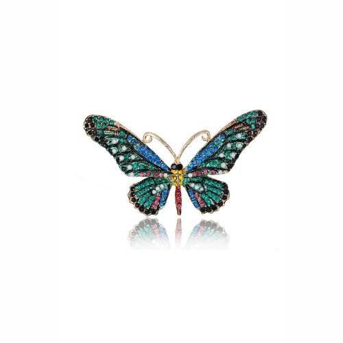 PA3179 Gold & Rhinestone Butterfly Pin Brooch Blue
