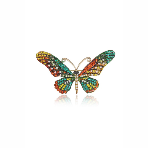 PA3179 Gold & Rhinestone Butterfly Pin Brooch Green
