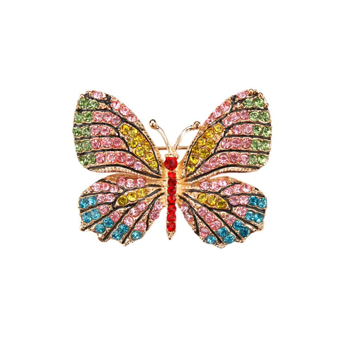 PA3403 Rhinestone Butterfly Pin Brooch Yellow Multicolor