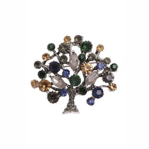 PA3568 Rhinestone Tree of Life Pin Brooch Black