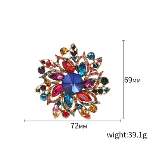 Large Floral Rhinestone Pin Brooch Multicolour