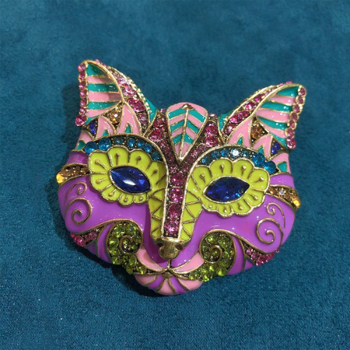 Jumbo Kitty Cat Rhinestone & Enamel Pin Brooch