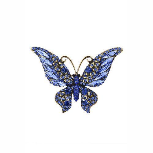 PA3796 Rhinestone Butterfly Pin Brooch Navy