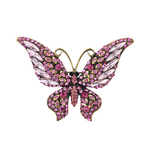 PA3796 Rhinestone Butterfly Pin Brooch Pink