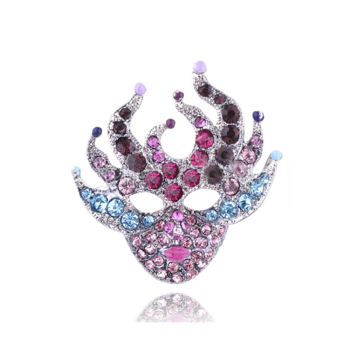 PA3626 Masquerade Face Rhinestone Pin Brooch