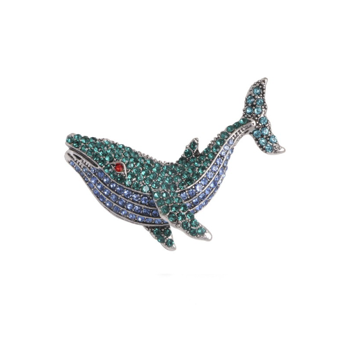 PA3423 Dolphin Whale Rhinestone Pin Brooch Red/Green