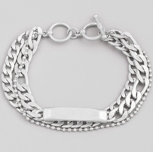 Triple Chain Identity Bracelet Silver