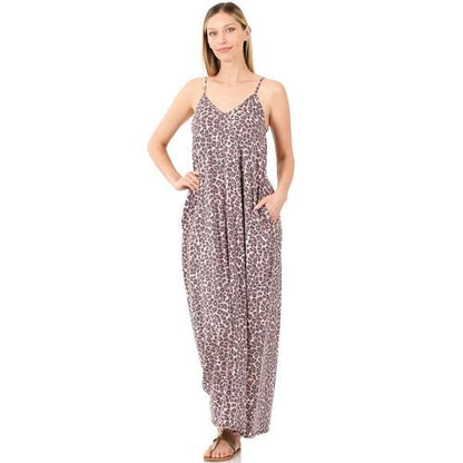 RPS-8124AB Leopard V-Neck Cami Maxi Dress Grape