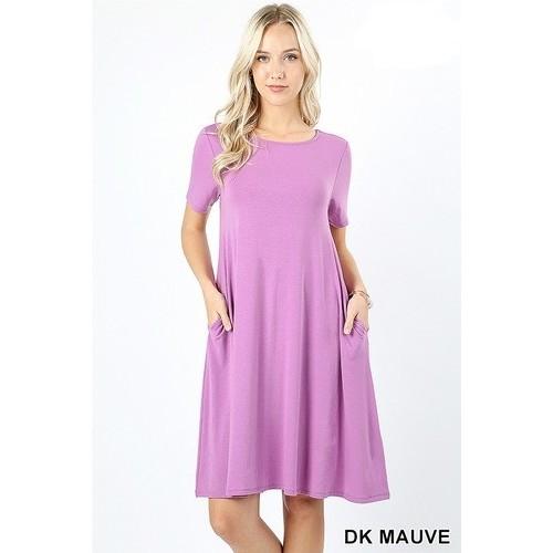 RD-9495P Short Sleeve Flared Dress With Side Pockets Dark Mauve