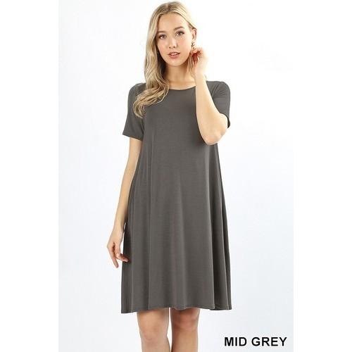 RD-9495P Short Sleeve Flared Dress With Side Pockets Mid Grey