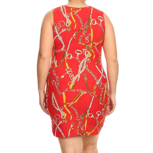 Plus Size Sleeveless Bodycon Dress Chain Print Red