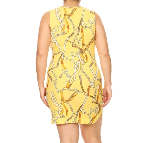Plus Size Sleeveless Bodycon Dress Chain Print Yellow