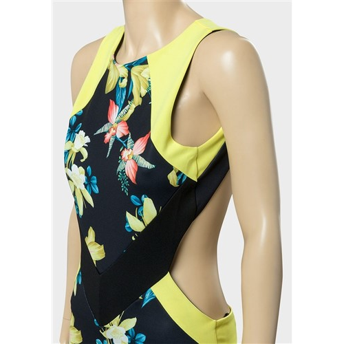 Topshop Cut-Out Floral Dress Black/Yellow