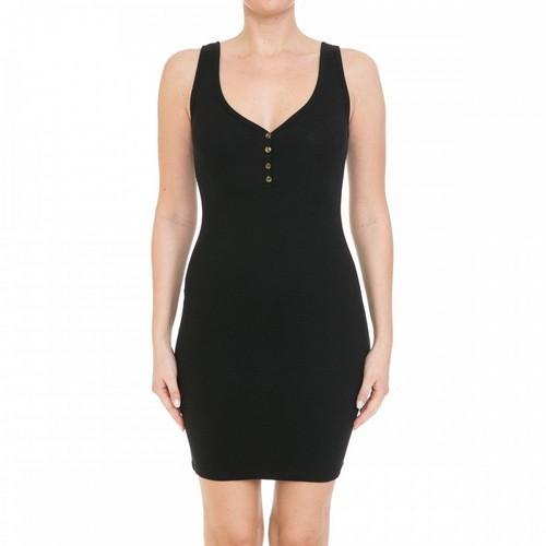 72636 V-Neck Ribbed Knit Short Sleeve Mini Bodycon Dress Black