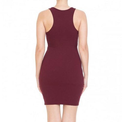 72688 Sleeveless Racerback Bodycon Dress Burgundy