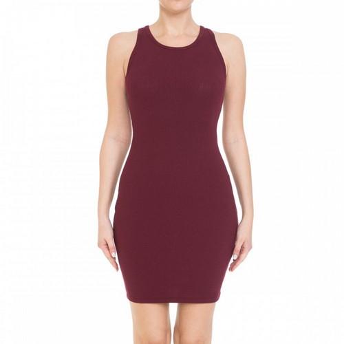 72688 Sleeveless Racerback Bodycon Dress Burgundy