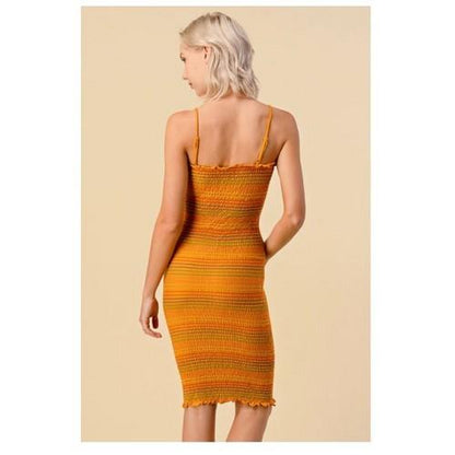 Multicolour Smocking Dress Mustard