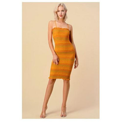 AD34578 Multy Color Allover Smokcing Dress New Mustard