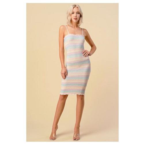 AD34578 Multy Color Allover Smokcing Dress Soft White