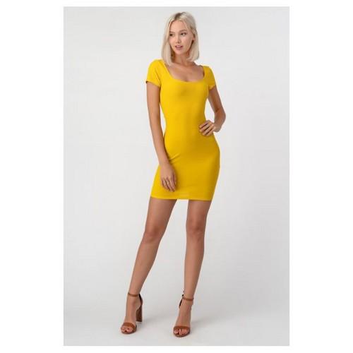 JD37162 Short Sleeve Double Square Neck Dress Bumblebee