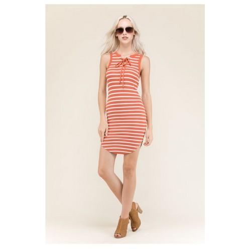 RD17446AS Sleeveless Front Tie Round Botton Dress Sun Baked & Soft White