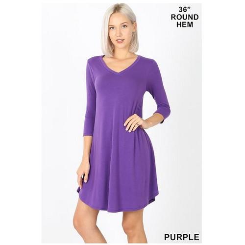 RD-1402P Premium 3/4 Sleeve V-Neck Dress Purple