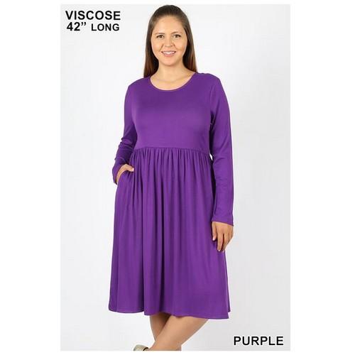 VD-7010X Plus Size Viscose Long Sleeve Round Neck Dress Purple